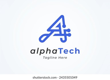 Letter A Technology Logo. letter A with tech style logo design inspiration. Flat Vector Logo Design. vector illustration