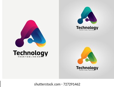 Letter A Technology Logo Template Design. Creative Vector Emblem, for Icon or Design Concept.