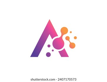 Letra A Modelo de diseño de logotipo de vectores de tecnología vectorial. Letra A molécula, ciencia y biotecnología Logo Vector