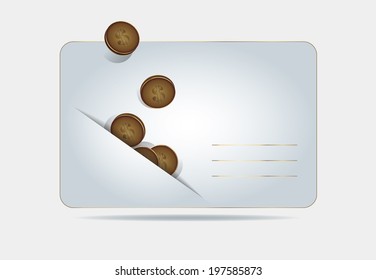 Letter template with coins. Vector illustration.