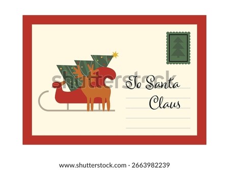 Letter template to santa with cute envelope. Christmas Santa Claus letter. Xmas holidays letter, mailing envelope