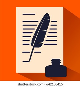 Letter, text on paper with pen and ink pot vector eps10 icon
