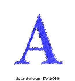 Letter A textured of white yarn fabric on black background, editable vector
