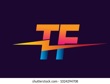 Letter TF logo with Lightning icon, letter combination Power Energy Logo design for Creative Power ideas, web, business and company.