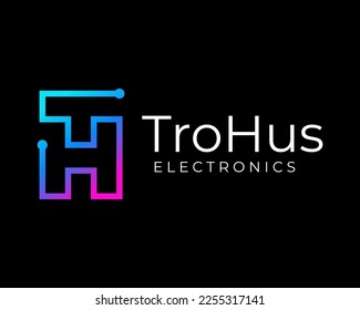 Letter TH HT Initials Circuit Digital Technology Connection Electronic Line Art Vector Logo Design