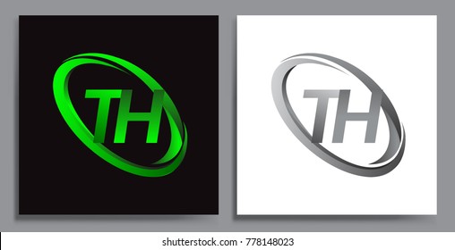 letter TH logotype design for company name colored Green swoosh and grey. vector set logo design for business and company identity.
