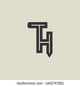 Letter TH pencil shape logo design. Link icon in flat style isolated on grey background. Graphic alphabet symbol for your corporate business identity, website, app, UI. Arts logo design inspiration.
