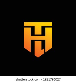 Buchstabe TH, der ein Schildkonzept formte, Monogramm-Logo