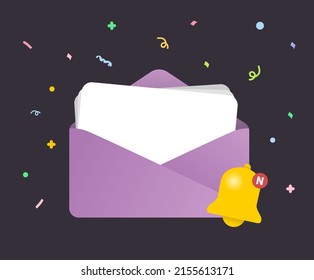 letter of thanks and a discount coupon illustration set. present, card, confetti, shop, bell. Vector drawing. Hand drawn style.