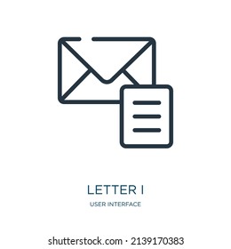letra en el icono de la línea delgada. , iconos lineales del negocio a partir del concepto de interfaz de usuario signo de contorno aislado. Elemento de símbolo de ilustración vectorial para diseño web y aplicaciones.