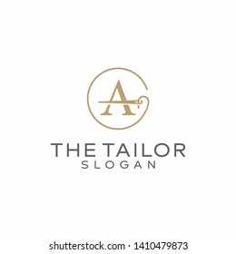 Letter A thread logo. Needle vector icon design. Tailor logo design