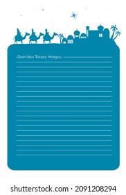 Letter to the Three Wise Men from the East. Text in Spanish dear Three Wise Men