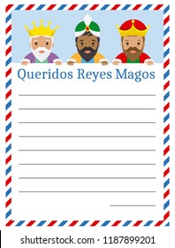 Letter to The three wise men of orient. Dear wise men written in Spanish