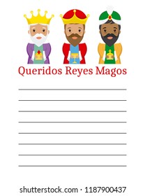 Letter to The three wise men of orient. Dear wise men written in Spanish