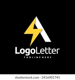 Letter A thunder light combination logo design concept
