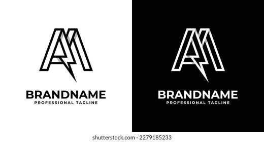 Letter AM Thunderbolt Logo, suitable for any business with AM or MA initials.