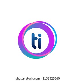 Letter TI logo with colorful circle, letter combination logo design with ring, circle object for creative industry, web, business and company.
