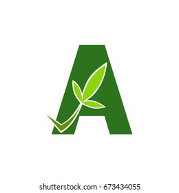 letter a with tick and leaf  logo