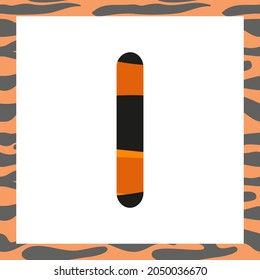 Letter I with tiger pattern. Festive font and frame from orange with black stripes alphabet, symbol for New Year and Christmas