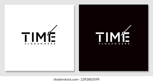 Diseño de logotipo de tiempo de letra con vector de icono de reloj