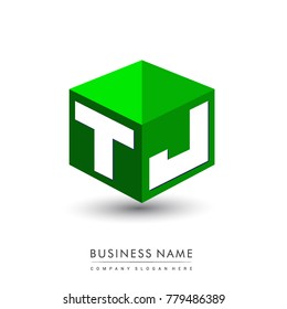 Letter TJ logo in hexagon shape and green background, cube logo with letter design for company identity.
