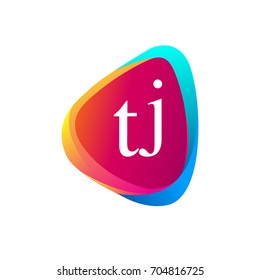 Letter TJ logo in triangle shape and colorful background, letter combination logo design for company identity.