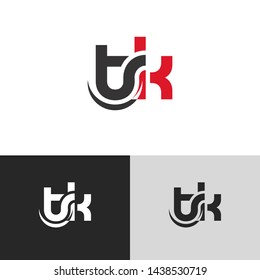 Letter tk linked lowercase logo design template elements. Red letter Isolated on black white grey background. Suitable for business, consulting group company.