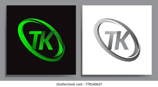 letter TK logotype design for company name colored Green swoosh and grey. vector set logo design for business and company identity.

