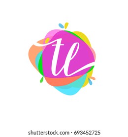 Letter TL logo with colorful splash background.