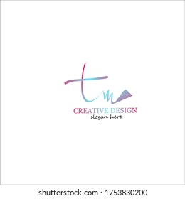 Letter tm Gradient Handwriting Logo. Initial Name Monogram Logo. Vector sign for business and company identity