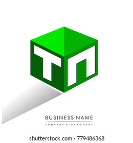 Letter TN logo in hexagon shape and green background, cube logo with letter design for company identity.
