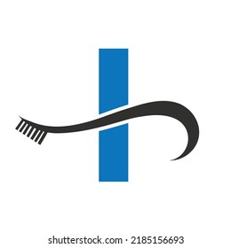 Letter I With Tooth Brush Logo Design Concept For Teeth Care Dental Logo Template