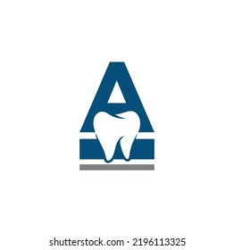 Letter A and tooth. Dentist logo design. Vector Illustration.