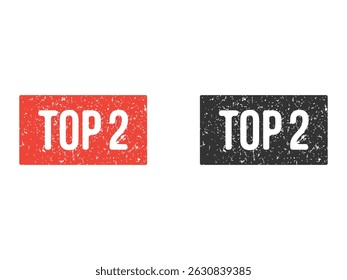 letter top 2 rubber stamp, vintage, grunge, misprinted or eroded tag, isolated on transparent background