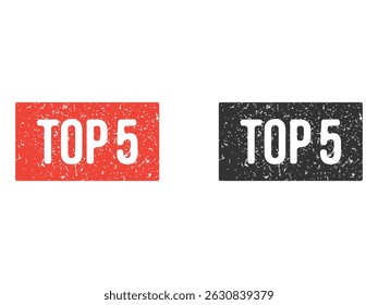 letter top 5 rubber stamp, vintage, grunge, misprinted or eroded tag, isolated on transparent background
