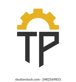 Letter TP Gear Logo Design for Service Center, Repair, Factory, Industrial, Digital and Mechanical Business
