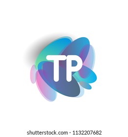 Letter TP logo with colorful splash background, letter combination logo design for creative industry, web, business and company.