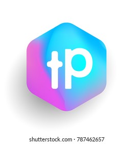 Letter TP logo in hexagon shape and colorful background, letter combination logo design for business and company identity.
