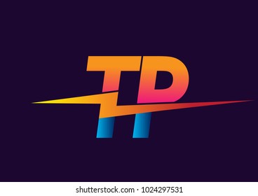 Letter TP logo with Lightning icon, letter combination Power Energy Logo design for Creative Power ideas, web, business and company.