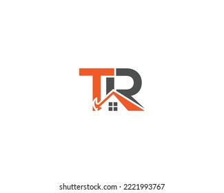 Diseño del logotipo de la casa TR con Ilustración del vector de símbolos de construcción del techo.