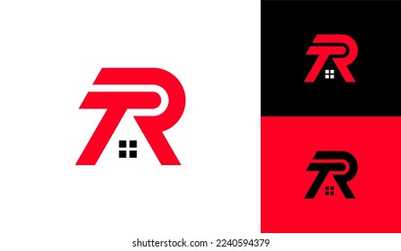 Letra TR con vector de diseño del logotipo de la ventana de la casa