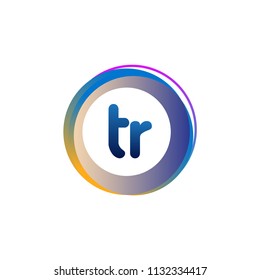 Letter TR logo with colorful circle, letter combination logo design with ring, circle object for creative industry, web, business and company.
