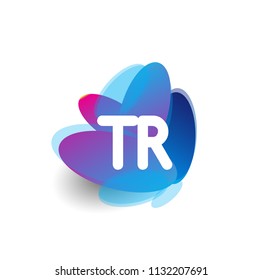 Letter TR logo with colorful splash background, letter combination logo design for creative industry, web, business and company.