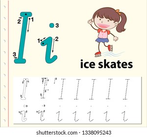 Letter I tracing alphabet worksheets illustration