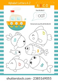 Letter Tracing learning to write for Kids workbook. For Letter B capital and small. Preschool tracing and handwriting practice for developing writing skills. Vector lined page for Exercise book.