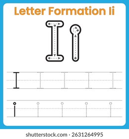 Letter I Tracing Worksheet for Kids – Uppercase and Lowercase Ii Handwriting Practice with Dotted Lines and Stroke Arrows – Preschool Alphabet Learning Printable
