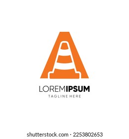 Letter A Traffic Cone Logo Design Vector Icon Graphic Emblem Illustration