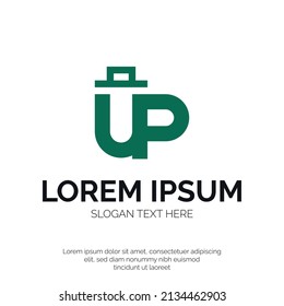 UP Letter and Trash Bin Logo Design Premium Vector