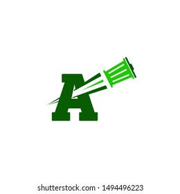 letter A with trash can launched from inside, logo vector. It is suitable for environmental products and game applications.