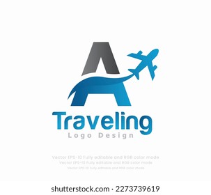 Letter A travel logo and airplane logo.